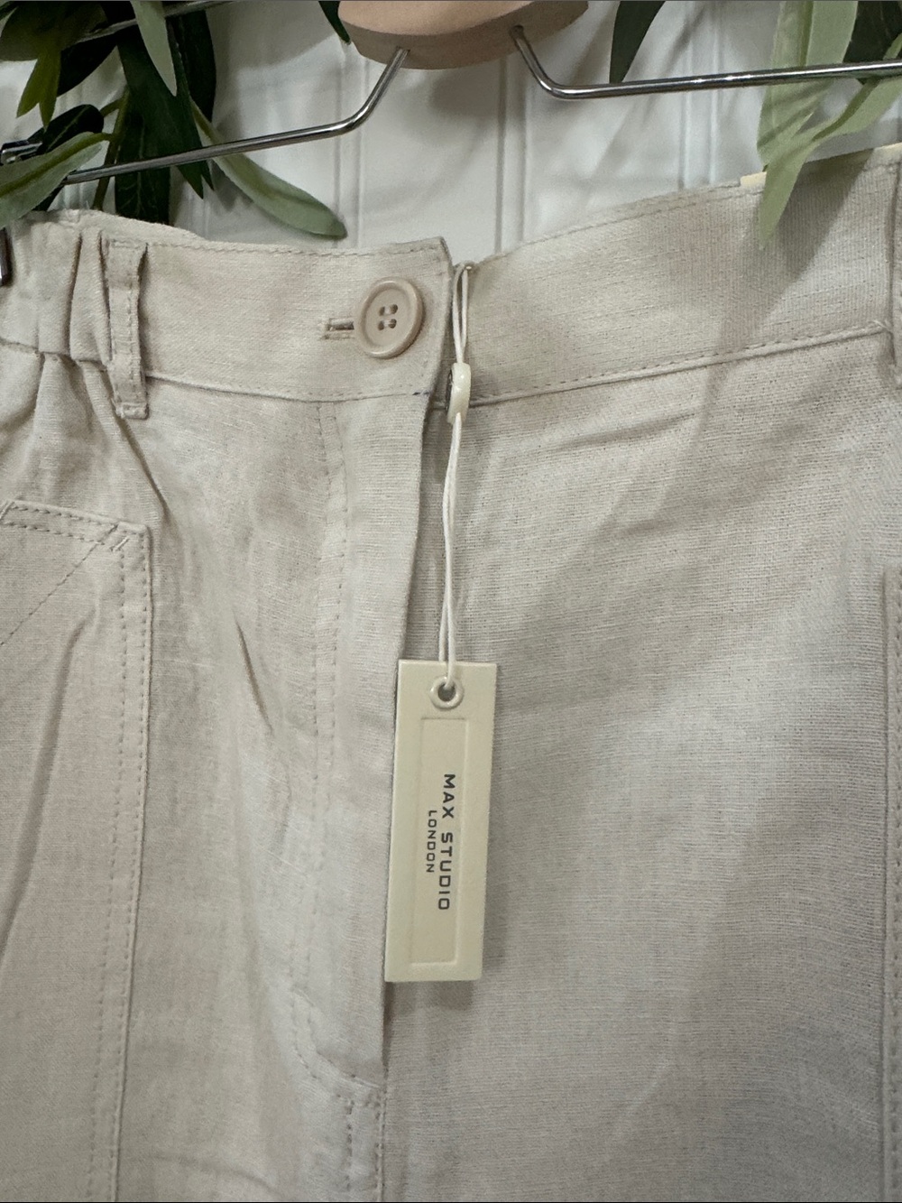 #314 MAX STUDIO Cream Linen Straight-Leg Cargo Joggers NWT Medium - Picture 5 of 10